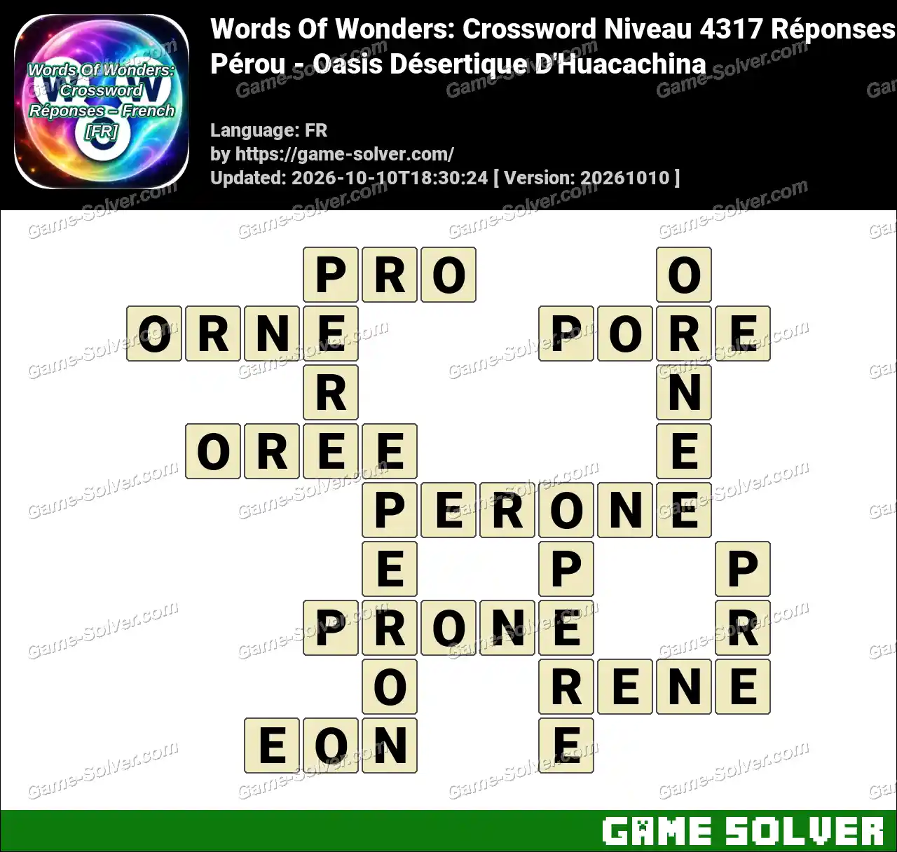 Words Of Wonders: Crossword Niveau 4317 Réponses – Pérou – Oasis Désertique D’Huacachina